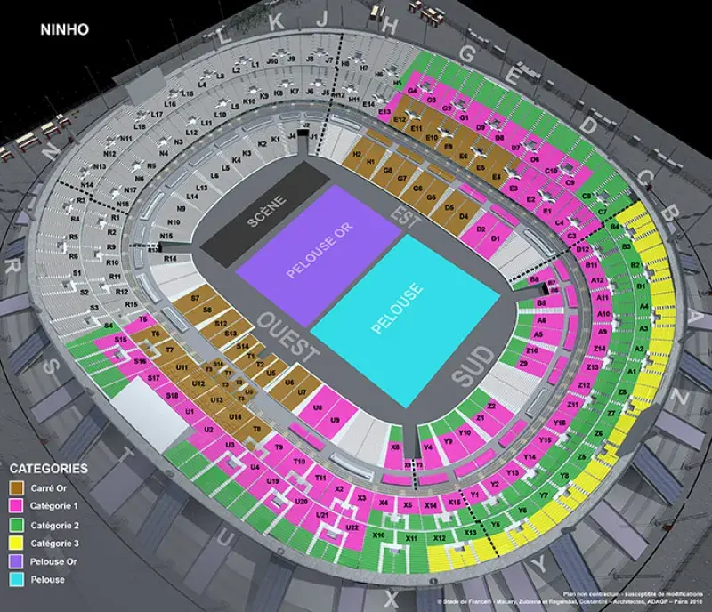 Plan de salle concert NINHO au Stade de France le 2 mai 2025